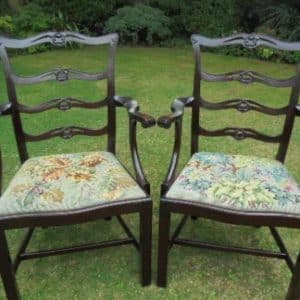 Pair Georgian style mahogany carved ladder back carver chairs 18th Cent Antique Chairs