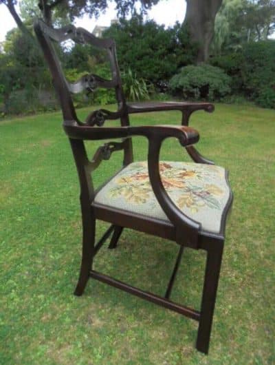 Pair Georgian style mahogany carved ladder back carver chairs - Image 3