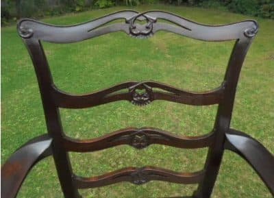 Pair Georgian style mahogany carved ladder back carver chairs 18th Cent Antique Chairs 6