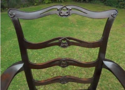 Pair Georgian style mahogany carved ladder back carver chairs - Image 4