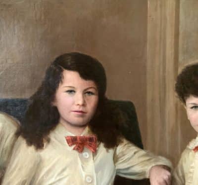 Scottish Family Antique Portrait Painting Of Children Wearing Red Tartan Kilts Huge Oil Portrait Painting Antique Art 15