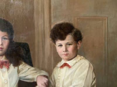Scottish Family Antique Portrait Painting Of Children Wearing Red Tartan Kilts Huge Oil Portrait Painting Antique Art 16