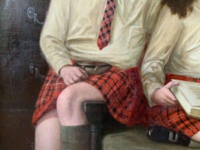 Scottish Family Antique Portrait Painting Of Children Wearing Red Tartan Kilts Huge Oil Portrait Painting Antique Art 17