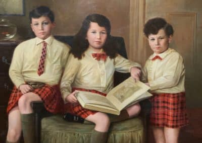 Scottish Family Antique Portrait Painting Of Children Wearing Red Tartan Kilts Huge Oil Portrait Painting Antique Art 7