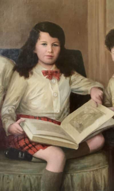 Scottish Family Antique Portrait Painting Of Children Wearing Red Tartan Kilts Huge Oil Portrait Painting Antique Art 10