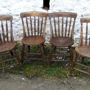 SOLD Set of four rare Scottish Victorian burr elm kitchen chairs 19th century Antique Chairs