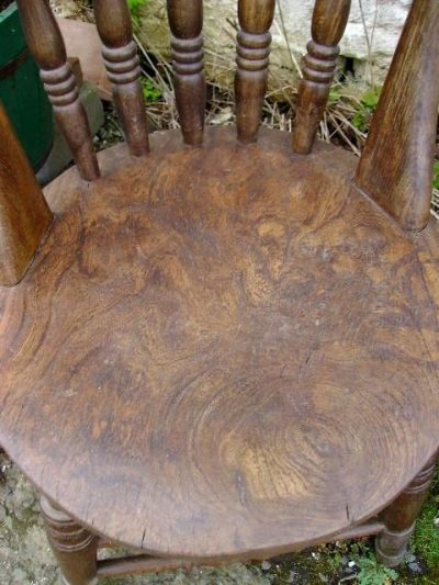 SOLD Set of four rare Scottish Victorian burr elm kitchen chairs 19th century Antique Chairs 6