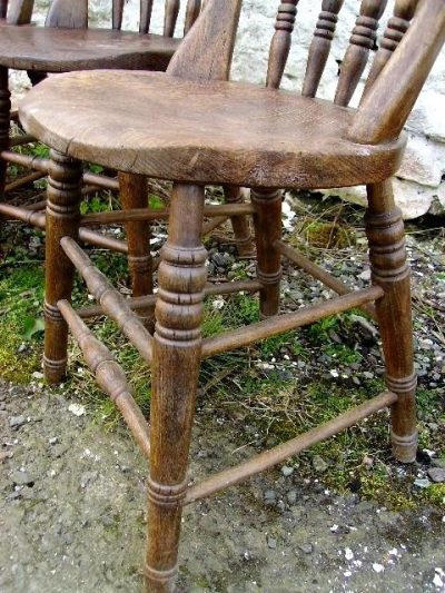 SOLD Set of four rare Scottish Victorian burr elm kitchen chairs 19th century Antique Chairs 5