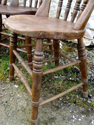 SOLD Set of four rare Scottish Victorian burr elm kitchen chairs - Image 3