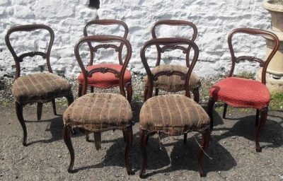 Set 6 Victorian mahogany balloon back dining chairs