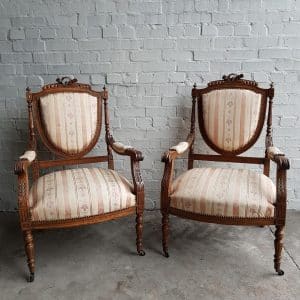 Pair French 19th cent carved open armchairs. 19th century Antique Chairs 3