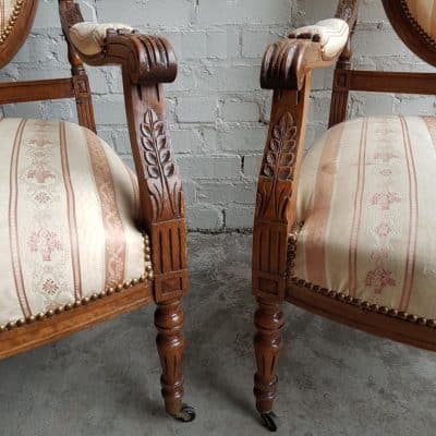 Pair French 19th cent carved open armchairs. - Image 3
