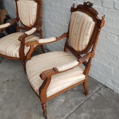 Pair French 19th cent carved open armchairs. - Image 4