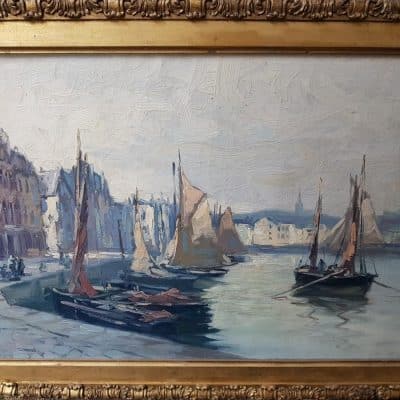 Sold Impressionist. Oil on Canvas Leith Docks Edinburgh Scotland - Image 7