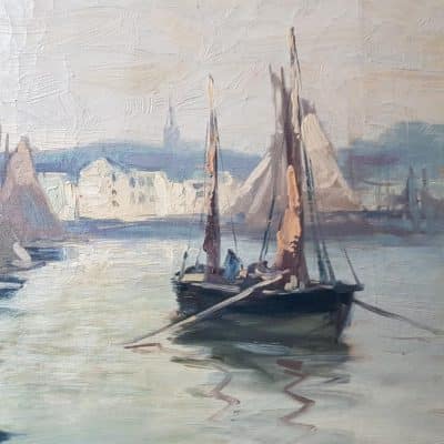 Sold Impressionist. Oil on Canvas Leith Docks Edinburgh Scotland - Image 5