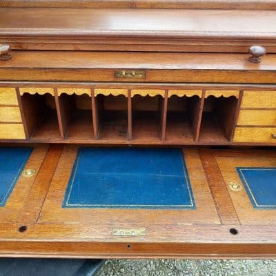 SOLD Victorian Oak Pedestal Cylinder Desk antique desks Antique Desks 4