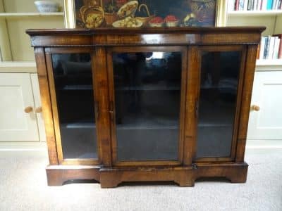Victorian burr walnut and marquetry cabinet bookcase Antique Bookcases 3