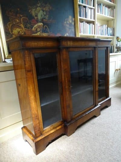 Victorian burr walnut and marquetry cabinet bookcase Antique Bookcases 4