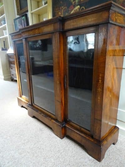 Victorian burr walnut and marquetry cabinet bookcase Antique Bookcases 5