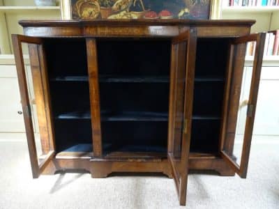Victorian burr walnut and marquetry cabinet bookcase Antique Bookcases 6