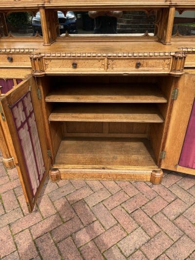 Gothic Revival Oak Sideboard Credenza - Image 8