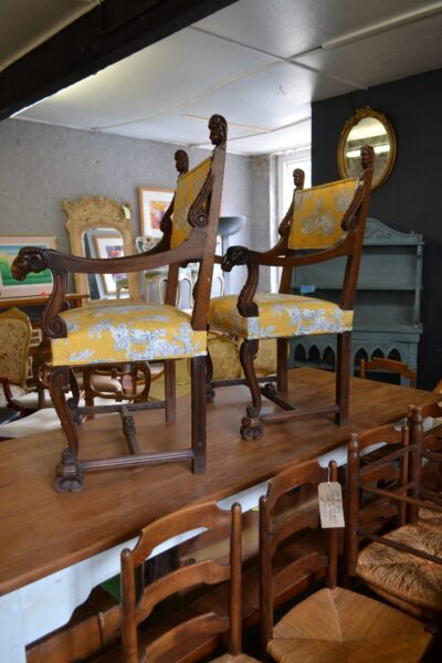 Pair of French Armchairs in Gold Toile de Jouy fabric - Image 4