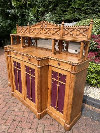 Gothic Revival Oak Sideboard Credenza - Image 9