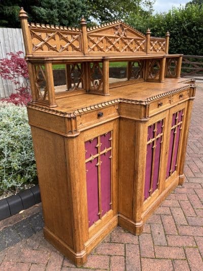 Gothic Revival Oak Sideboard Credenza - Image 3