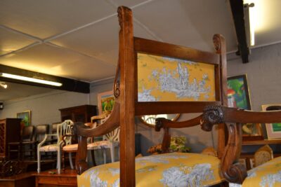 Pair of French Armchairs in Gold Toile de Jouy fabric - Image 7