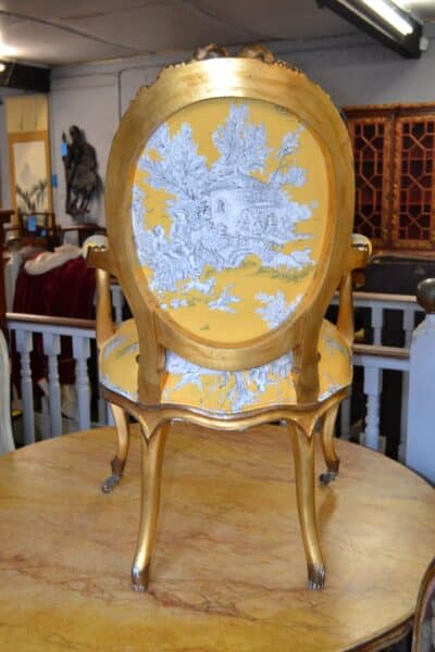 French Gilt Fauteuil upholstered in Gold Toile de Jouy fabric - Image 5