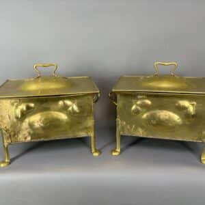 Pair of Arts & Crafts Brass Coal Boxes Arts & Crafts Antique Boxes