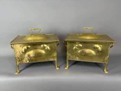 Pair of Arts & Crafts Brass Coal Boxes