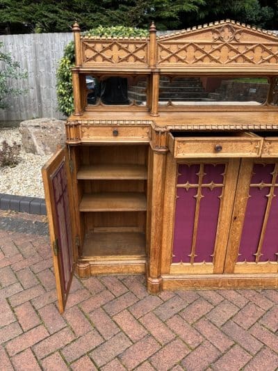 Gothic Revival Oak Sideboard Credenza - Image 11