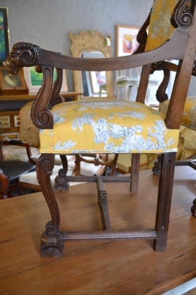 Pair of French Armchairs in Gold Toile de Jouy fabric - Image 6