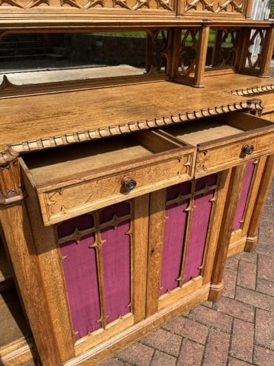 Gothic Revival Oak Sideboard Credenza - Image 13