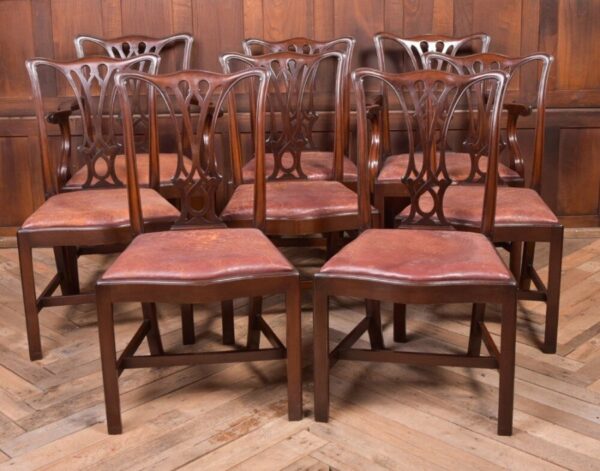 Set Of 8 Mahogany Chippendale Style Dining Room Chairs SAI2000