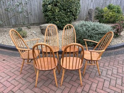 Mid Century Set of Six Ercol Windsor Dining Chairs