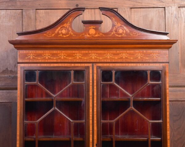 Edwardian Marquetry Inlaid Bureau Bookcase SAI2093 - Image 2