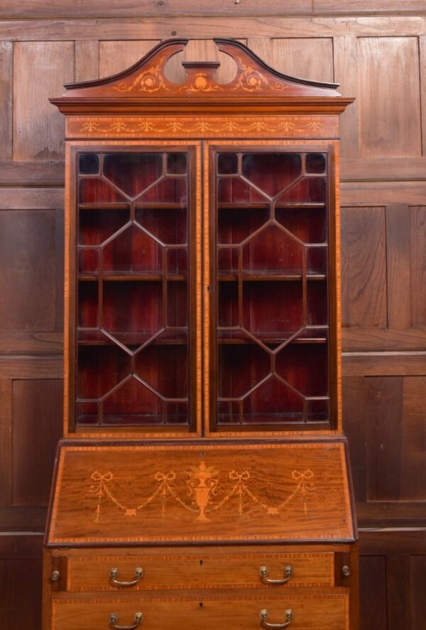 Edwardian Marquetry Inlaid Bureau Bookcase SAI2093 - Image 8