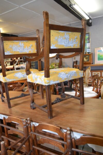 Pair of French Armchairs in Gold Toile de Jouy fabric - Image 8