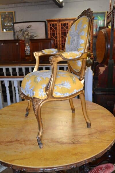 French Gilt Fauteuil upholstered in Gold Toile de Jouy fabric - Image 4