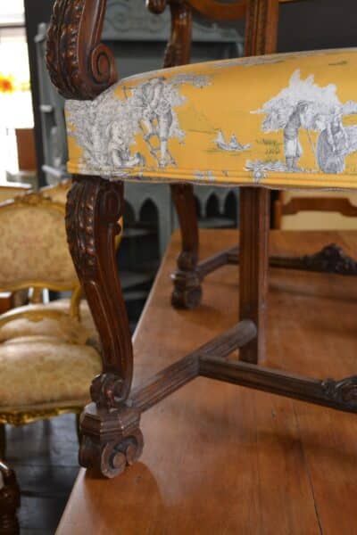 Pair of French Armchairs in Gold Toile de Jouy fabric - Image 3
