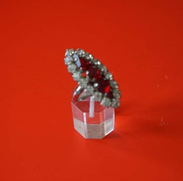 A Vintage Silver Tone Ruby & Rhinestone Cocktail Ring - Boxed - Image 2