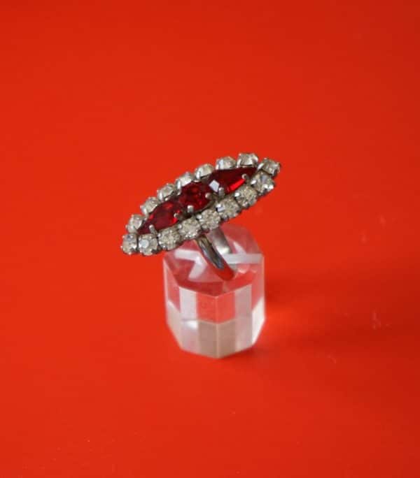 A Vintage Silver Tone Ruby & Rhinestone Cocktail Ring - Boxed - Image 3