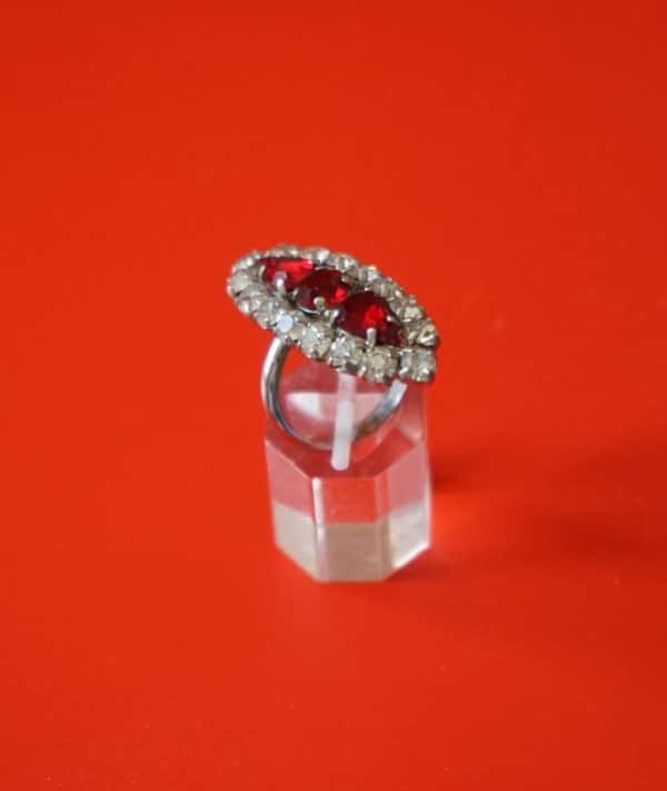 A Vintage Silver Tone Ruby & Rhinestone Cocktail Ring - Boxed - Image 7