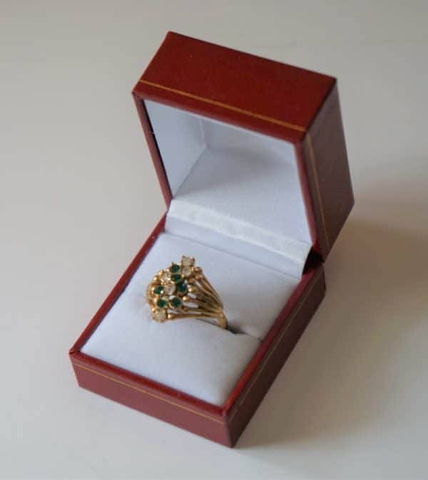 Vintage Atwood & Sawyer Emerald & Diamond Crystal Ring - Boxed