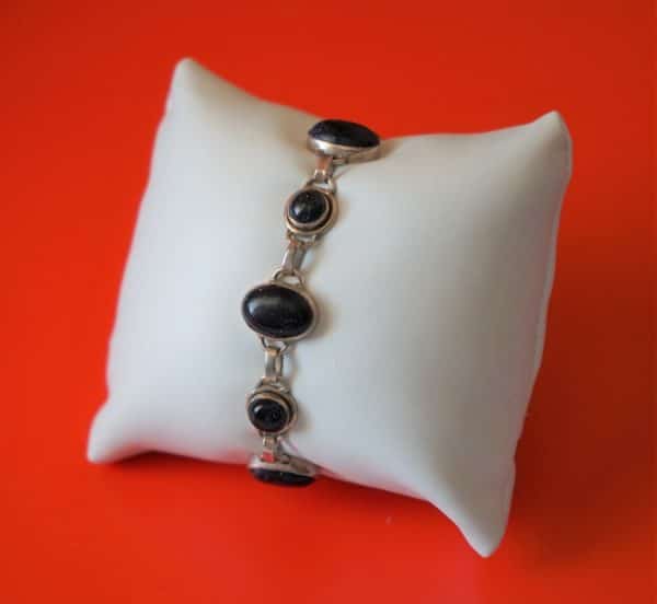 A New Old 925 Sterling Silver Purple Sparkle Cabochon Gem Set Bracelet - Boxed