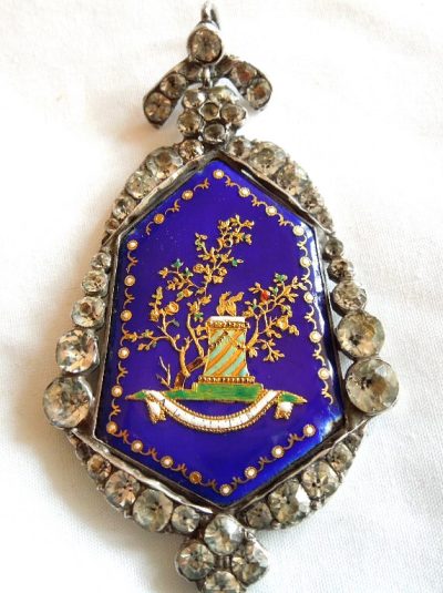 Georgian Silver, Enamel and Black Dot Crystal Pendant