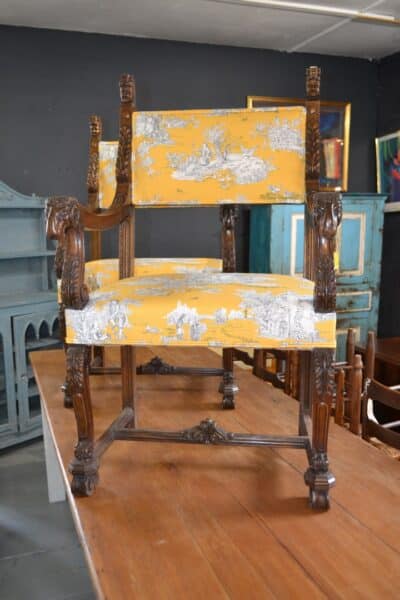 Pair of French Armchairs in Gold Toile de Jouy fabric - Image 12