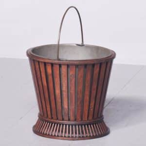 Unusual Mahogany Oyster or Peat Bucket with Metal Liner and Folding Brass Handle Bucket Miscellaneous